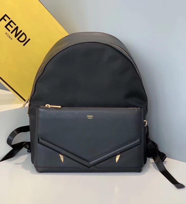 F**di bag bugs eyes nylon and leather backpack