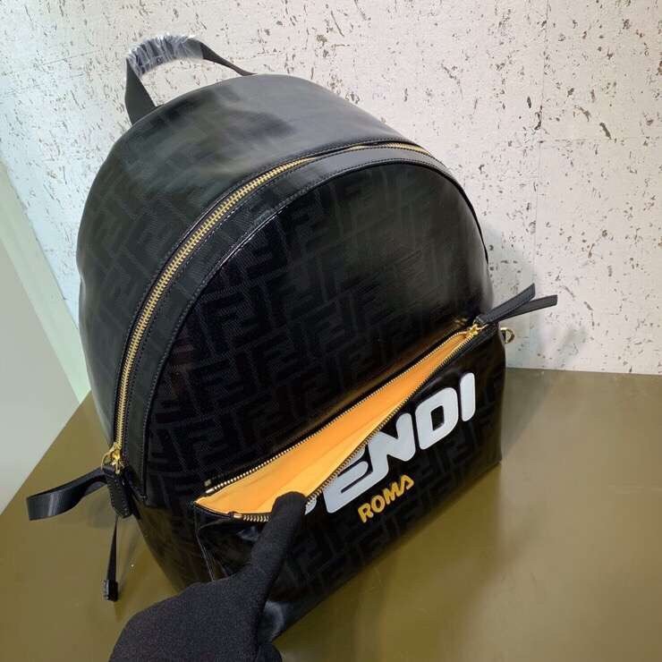 F**di black glazed fabric large backpack