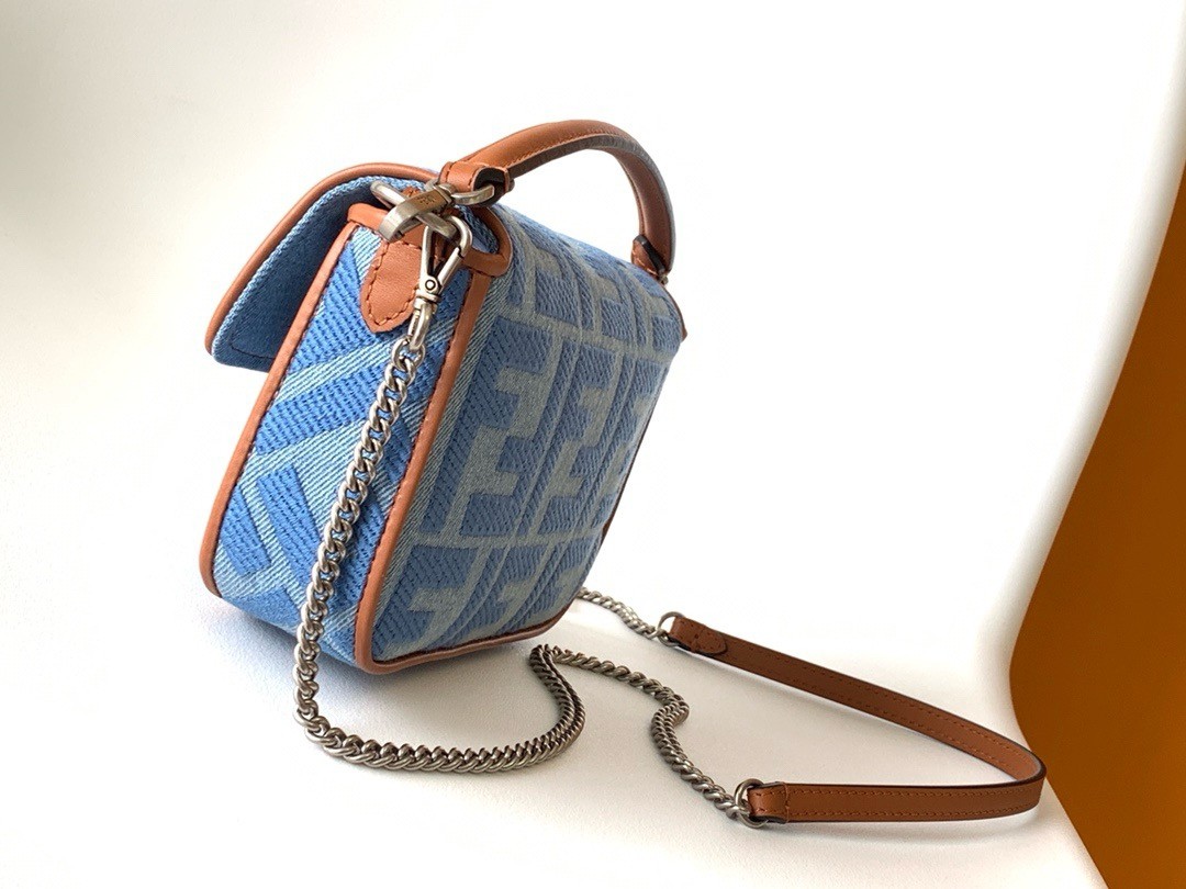 F**di baguette mini bag in denim with ff embroidery