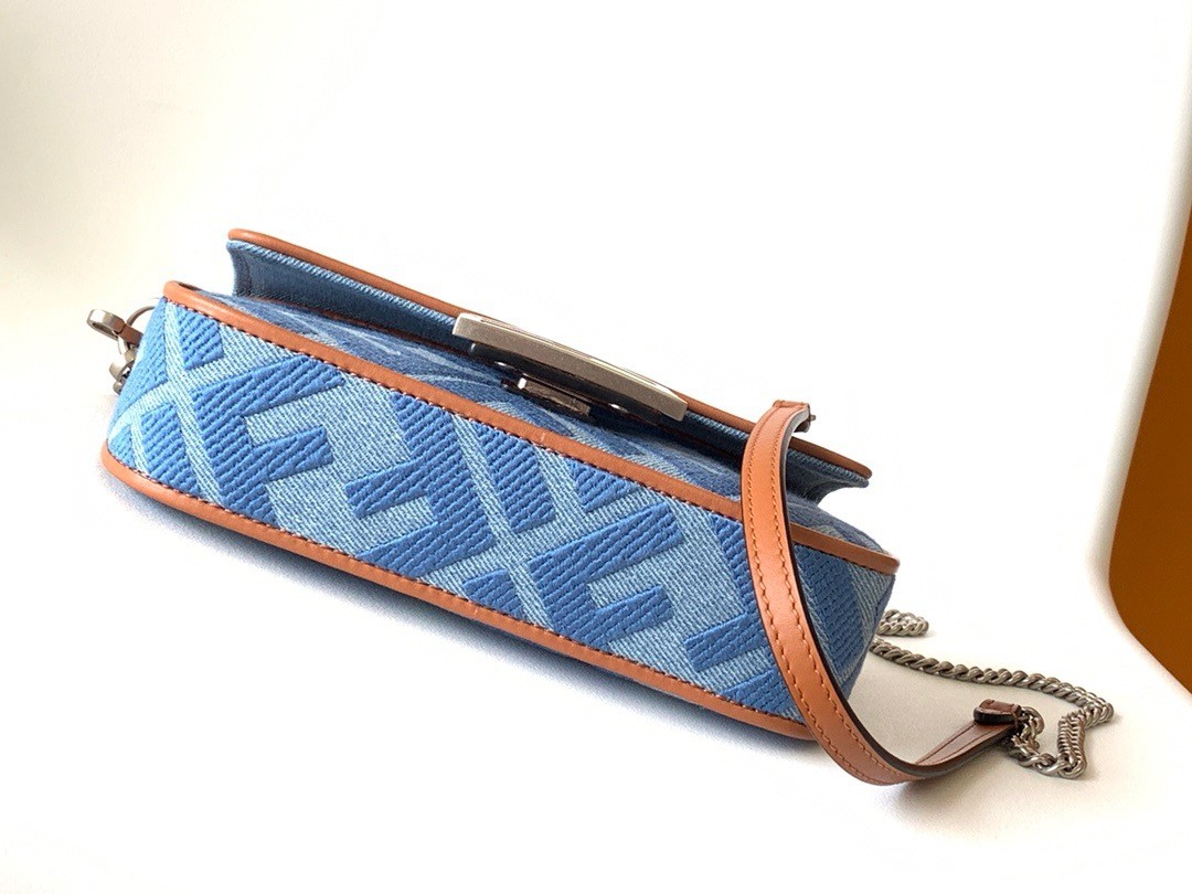 F**di baguette mini bag in denim with ff embroidery
