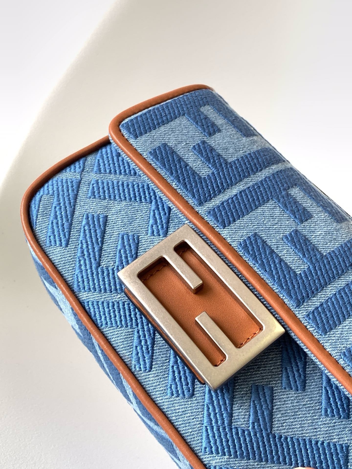 F**di baguette mini bag in denim with ff embroidery