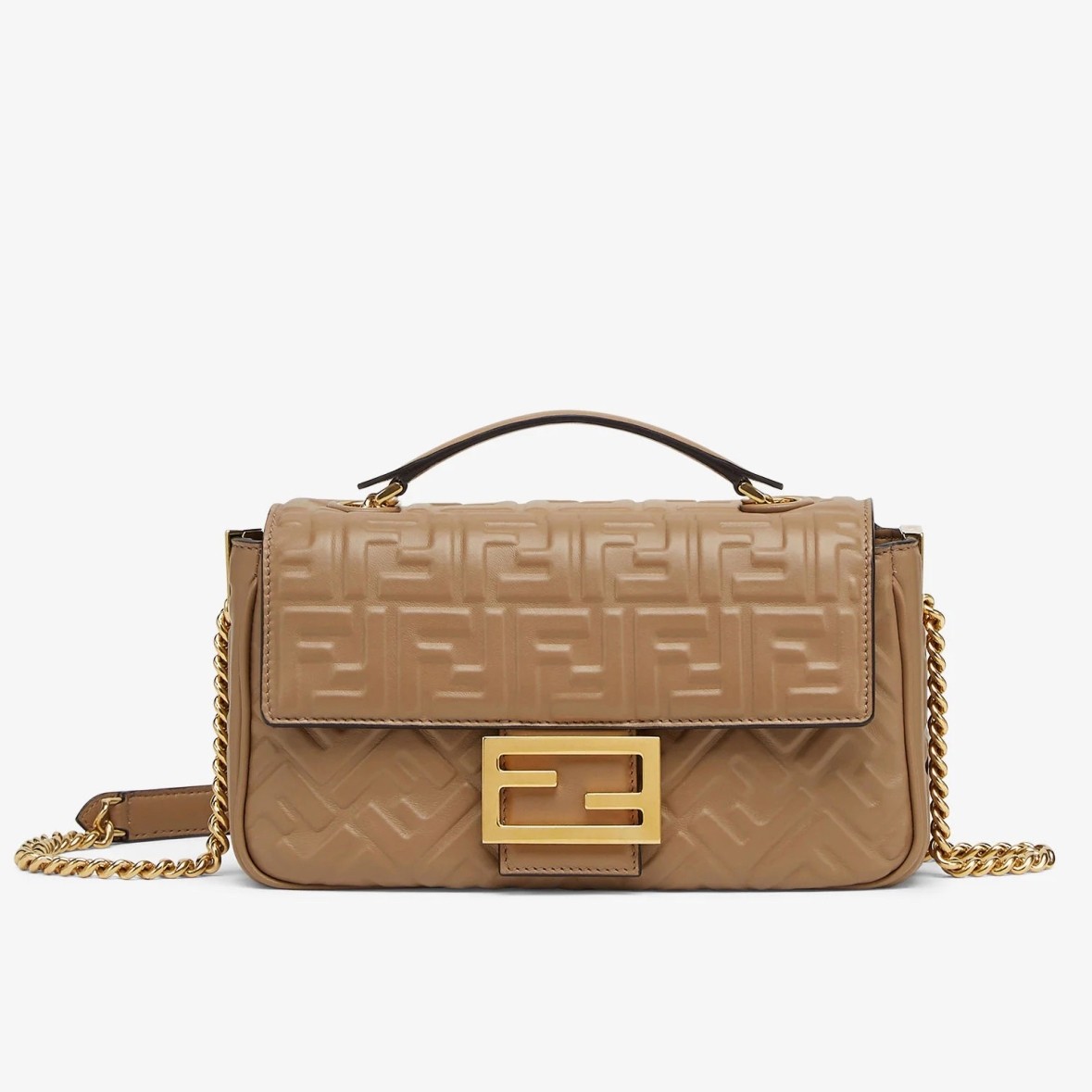 F**di baguette chain midi bag in taupe nappa leather
