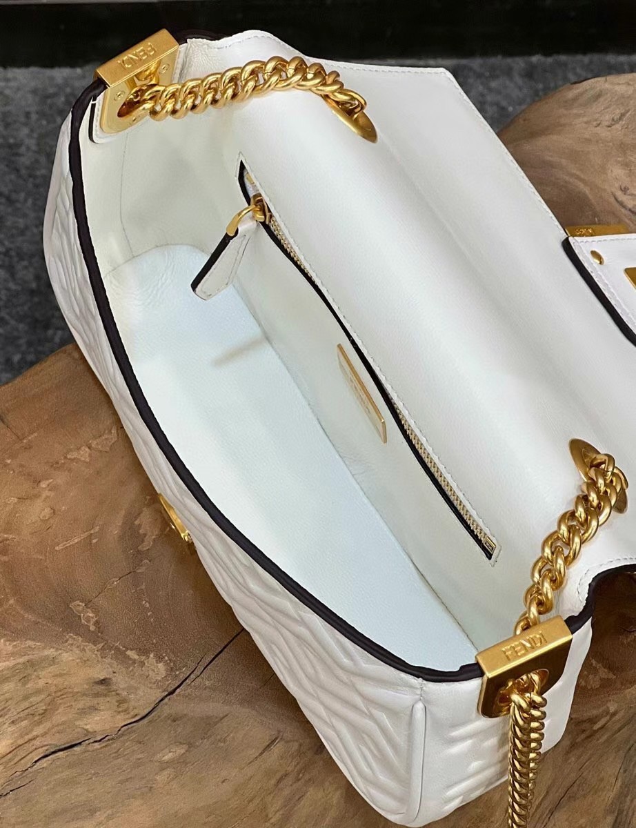 F**di baguette chain midi bag in white nappa leather