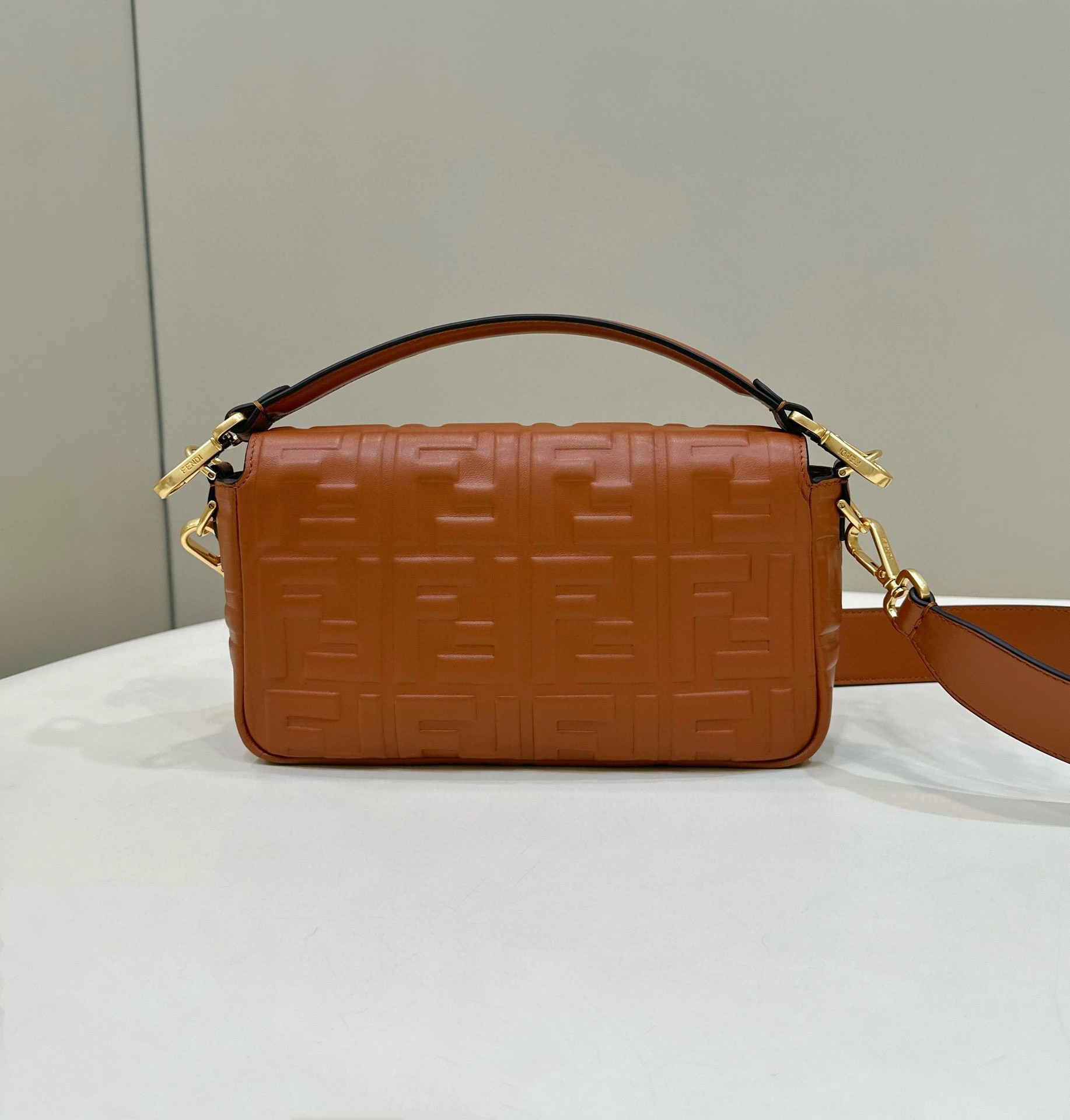 F**di medium baguette bag in brown ff nappa leather