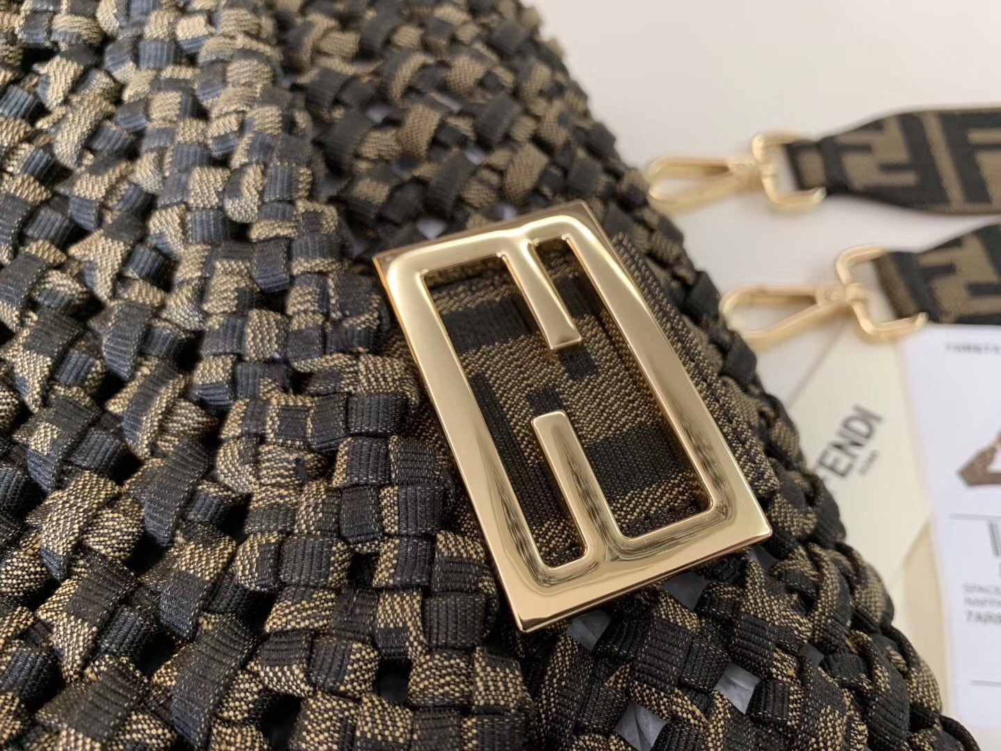 F**di baguette medium bag in woven strips
