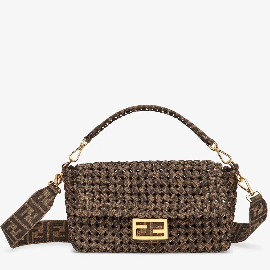 F**di baguette medium bag in woven strips