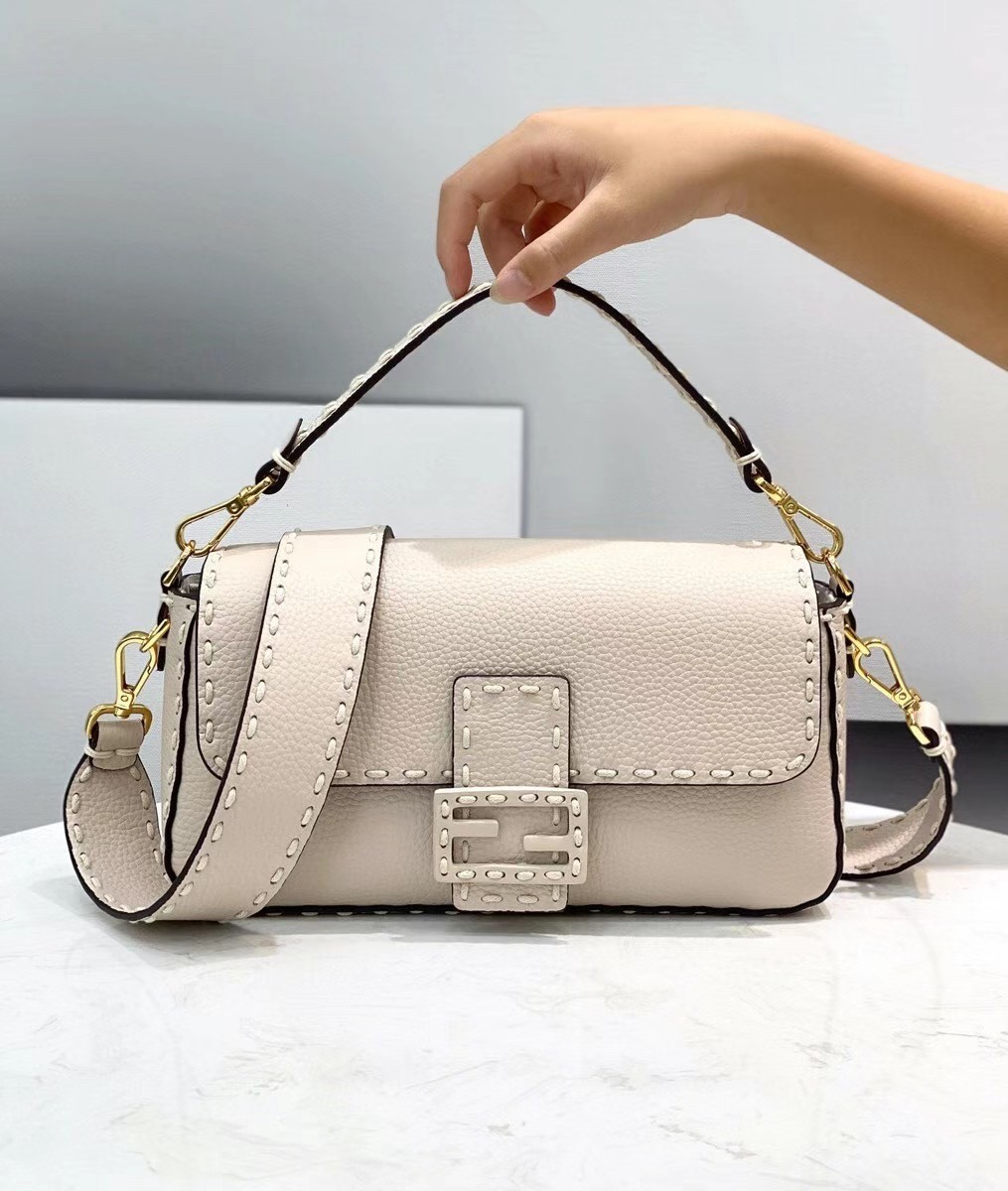 F**di medium baguette bag in white grain leather