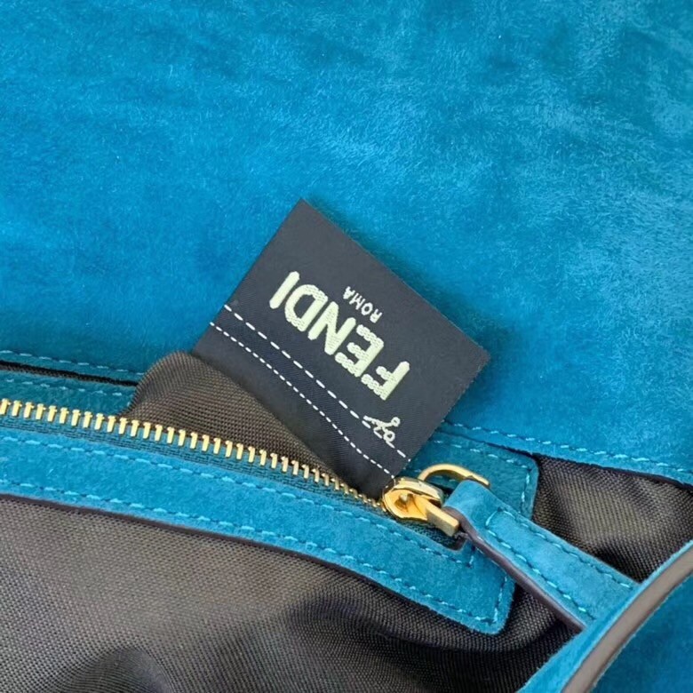 F**di medium baguette bag in blue suede leather