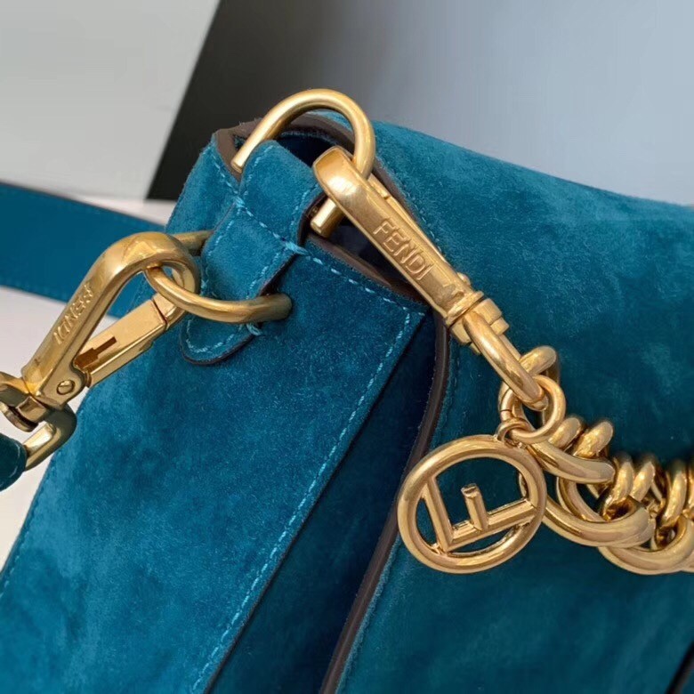 F**di medium baguette bag in blue suede leather
