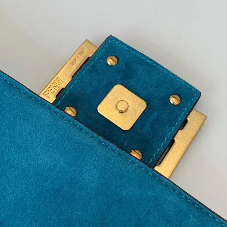 F**di medium baguette bag in blue suede leather