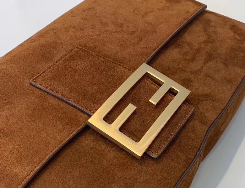 F**di medium baguette bag in brown suede leather