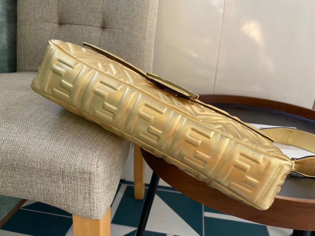 F**di baguette large bag in gold lambskin with ff motif