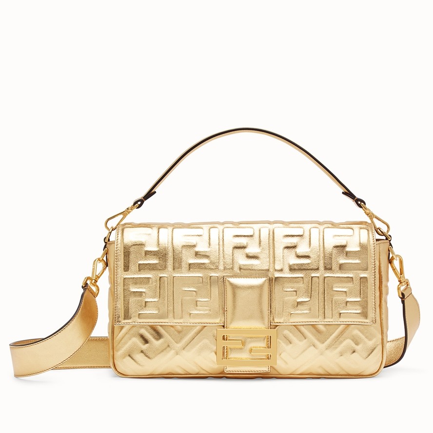 F**di baguette large bag in gold lambskin with ff motif