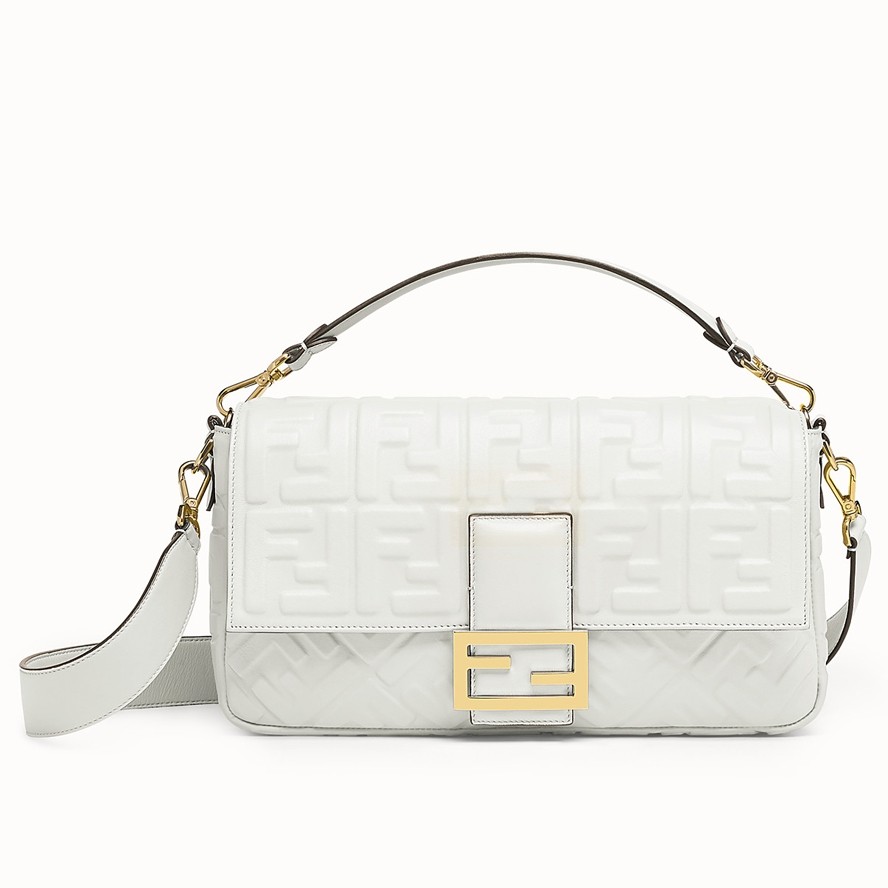 F**di white ff motif large baguette bag