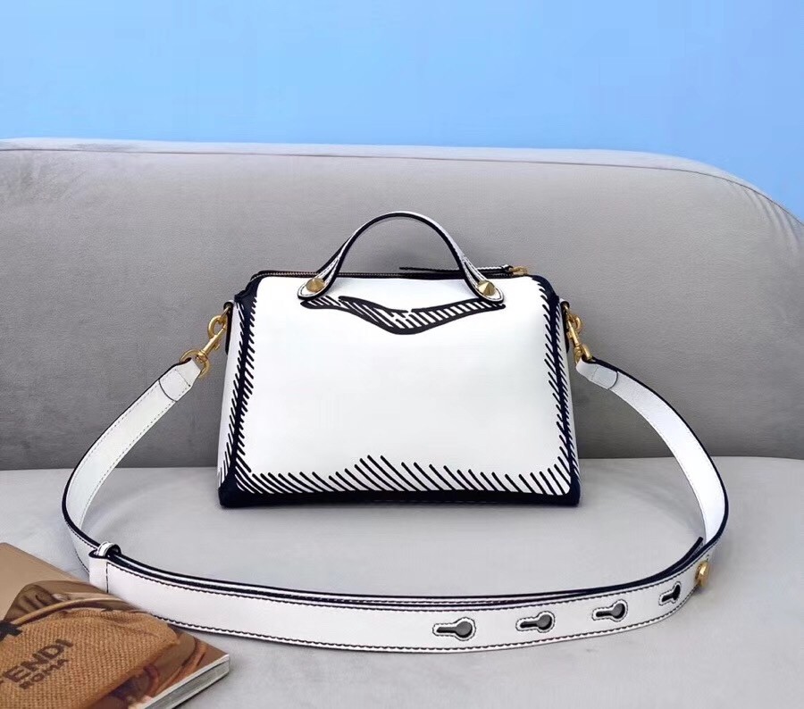 F**di by the way medium bag in white printed leather