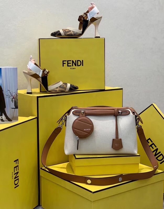 F**di by the way medium bag in canvas with tan leather
