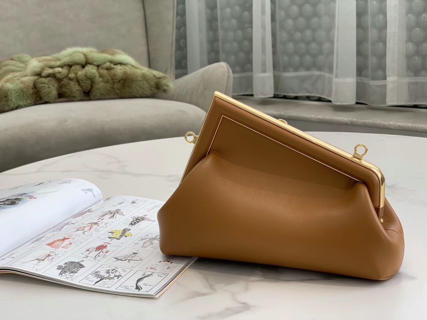 F**di first small bag in brown nappa leather