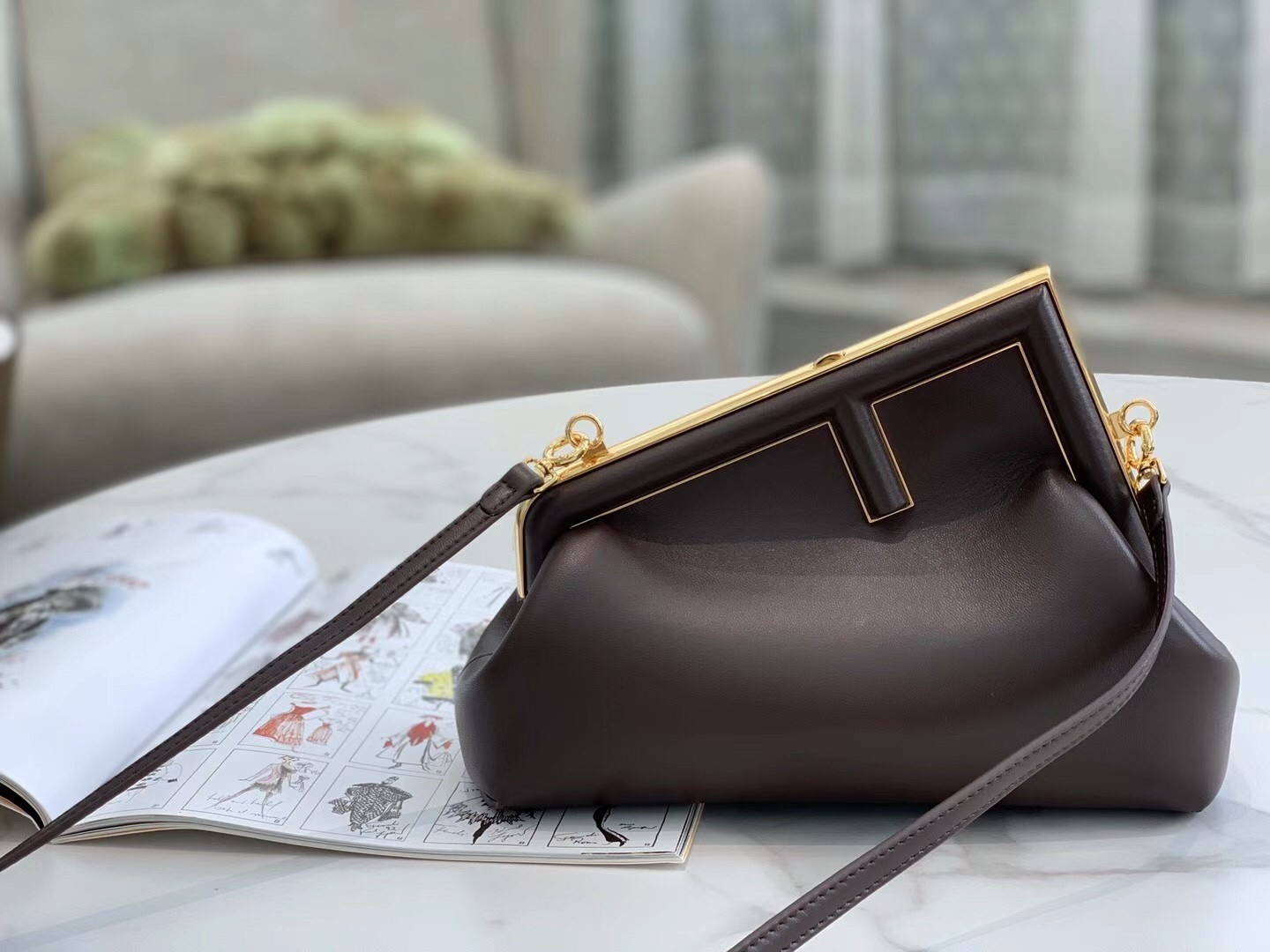 F**di first small bag in chocolate nappa leather