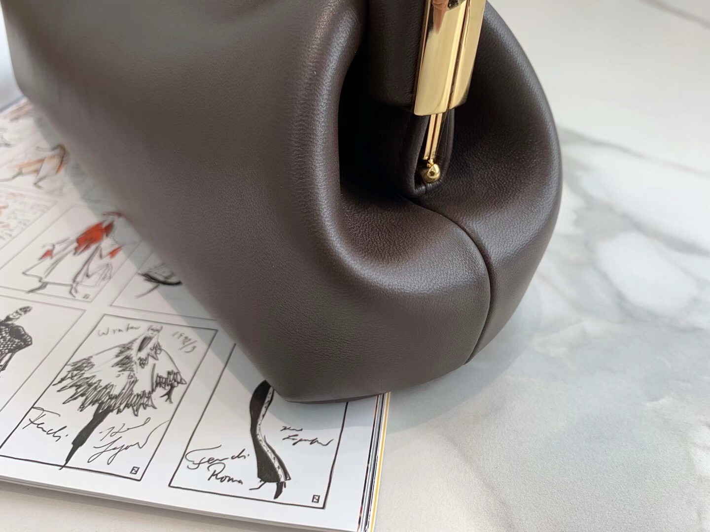 F**di first small bag in chocolate nappa leather