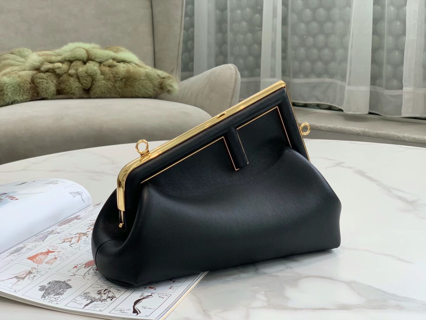 F**di first small bag in black nappa leather