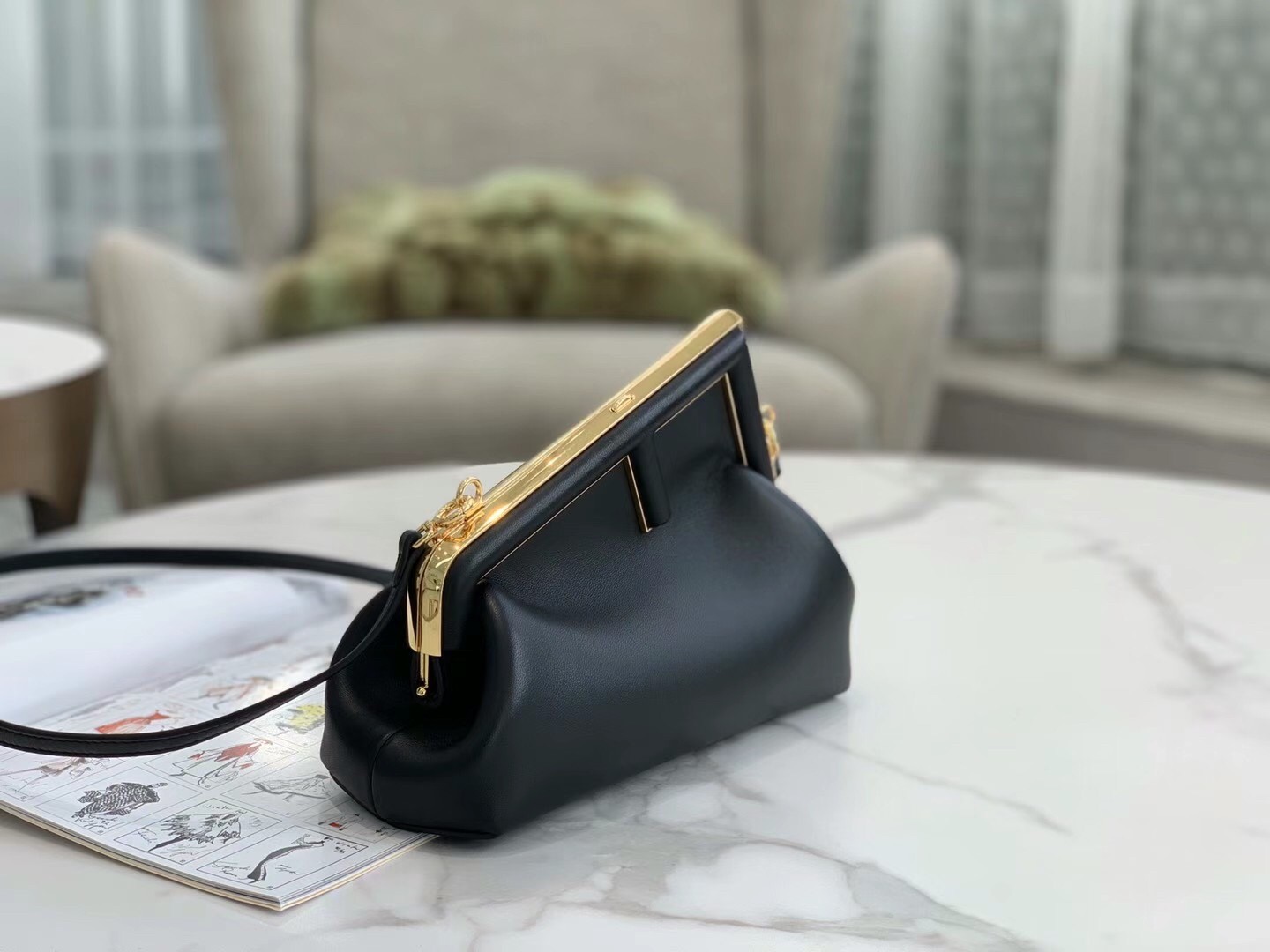 F**di first small bag in black nappa leather