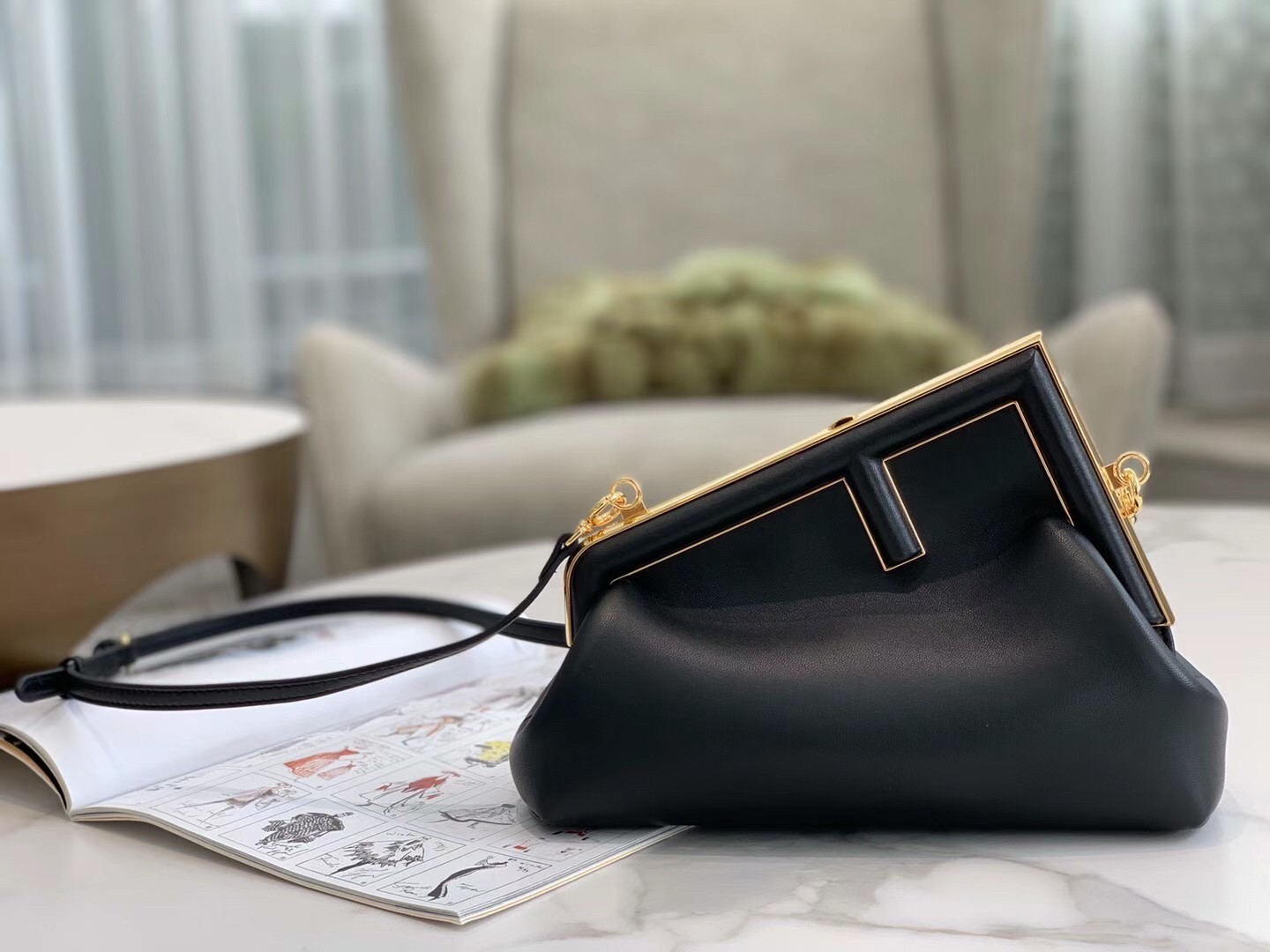 F**di first small bag in black nappa leather