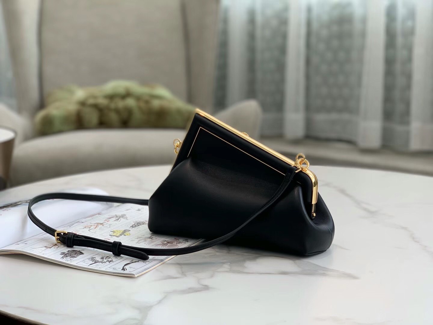 F**di first small bag in black nappa leather