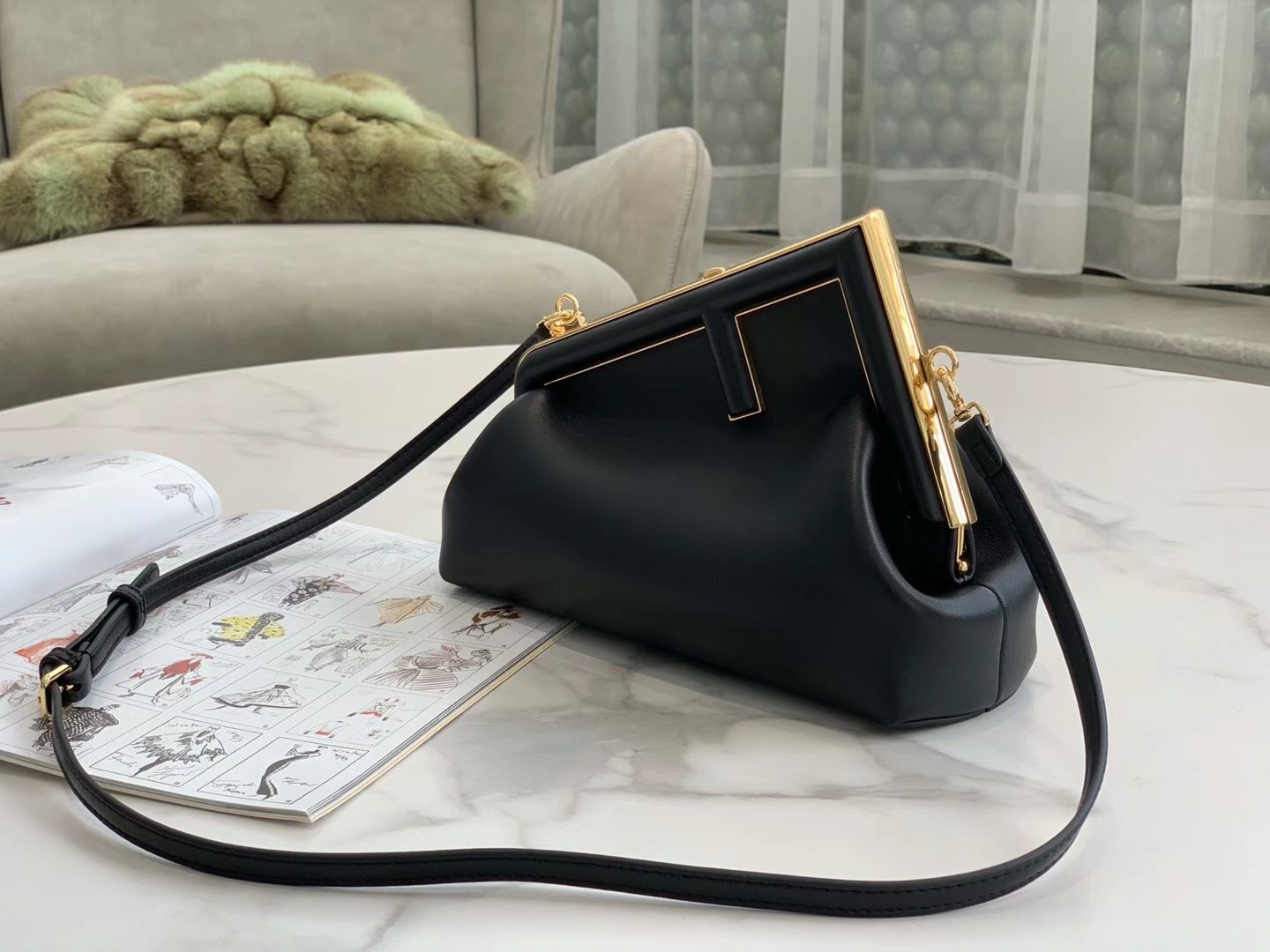 F**di first small bag in black nappa leather