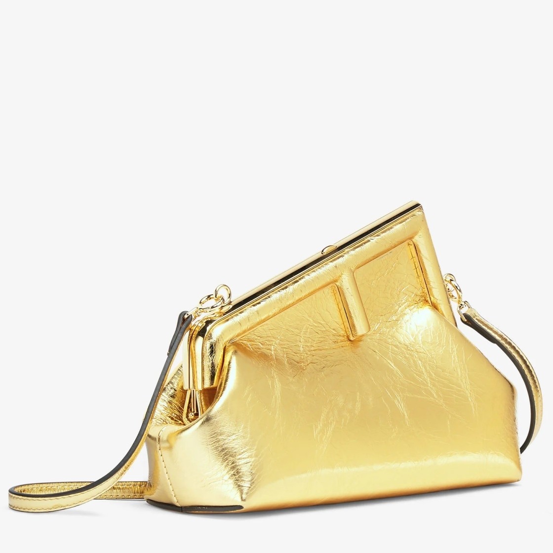 F**di first small bag in gold laminated leather