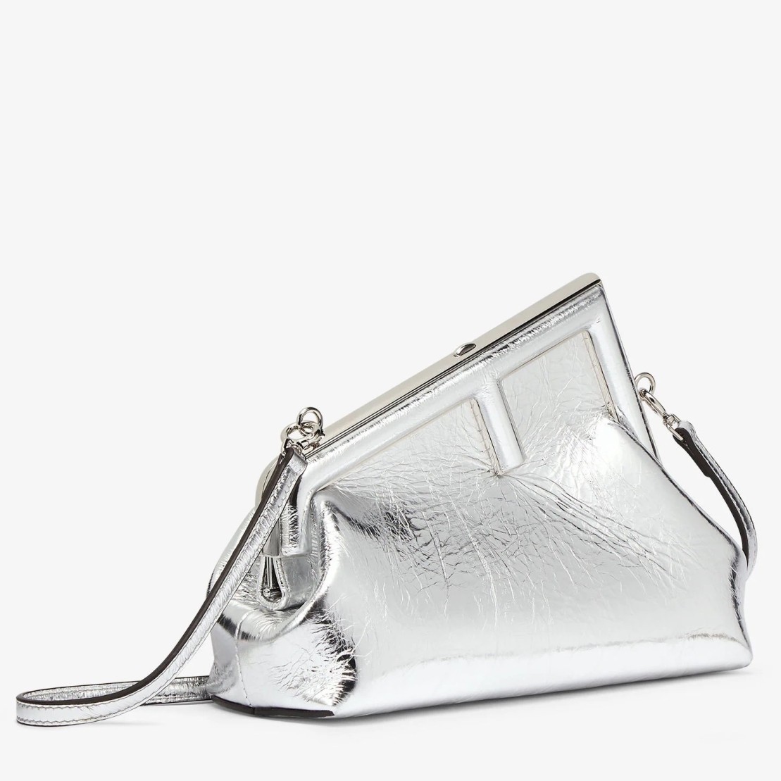 F**di first small bag in silver laminated leather