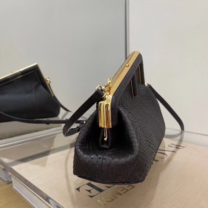 F**di small first bag in dark brown python leather