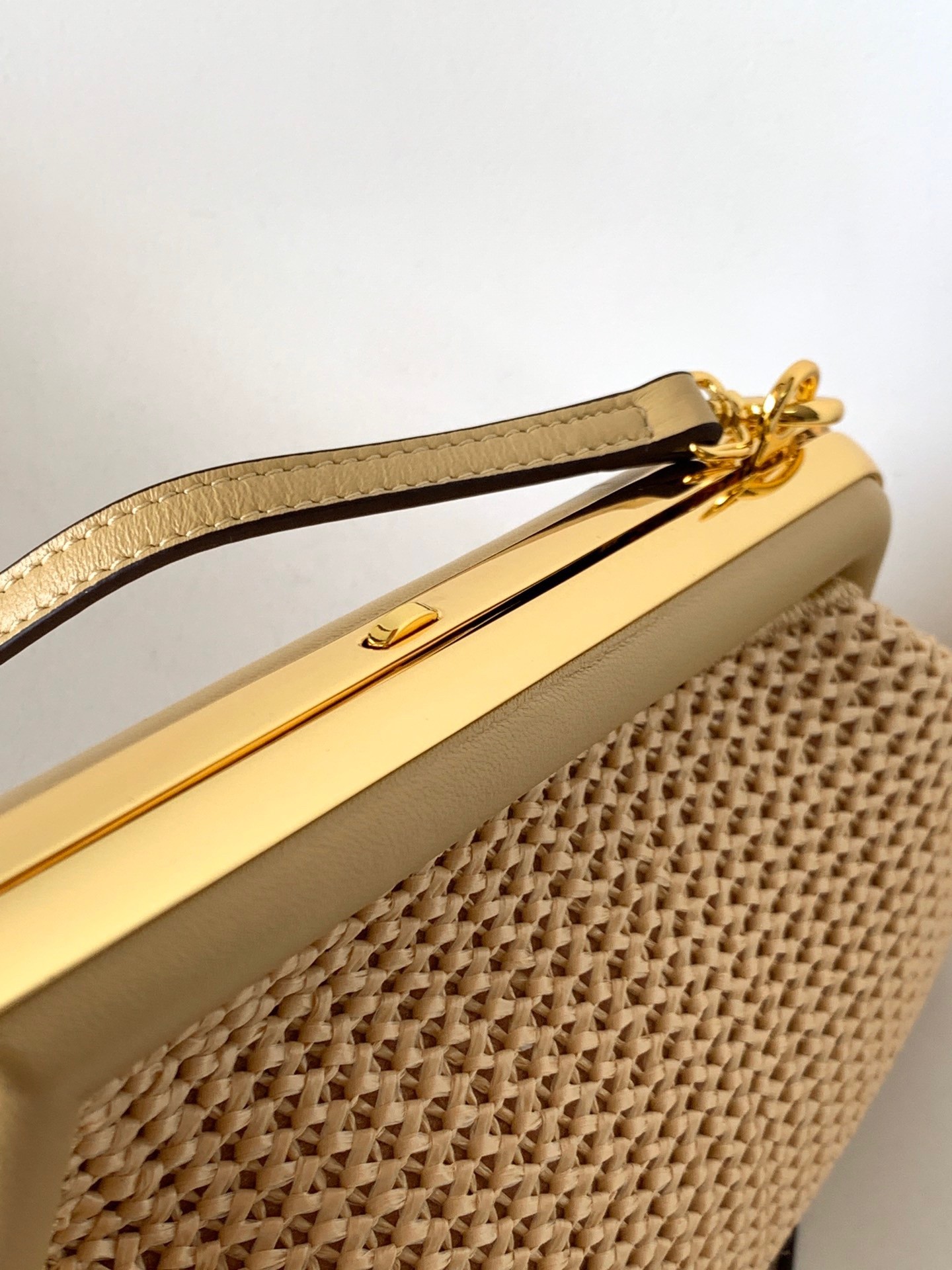 F**di first small bag in beige raffia macrame