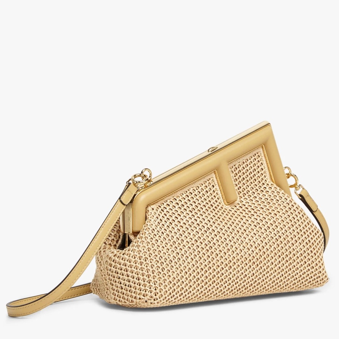 F**di first small bag in beige raffia macrame