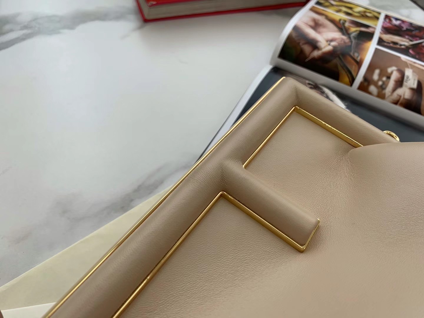 F**di first medium bag in beige nappa leather