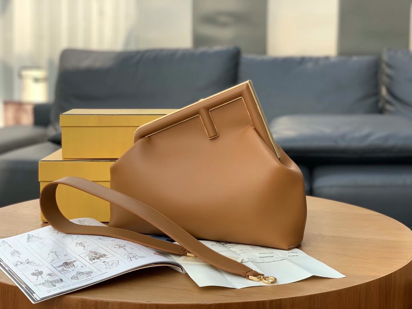 F**di medium first bag in brown nappa leather
