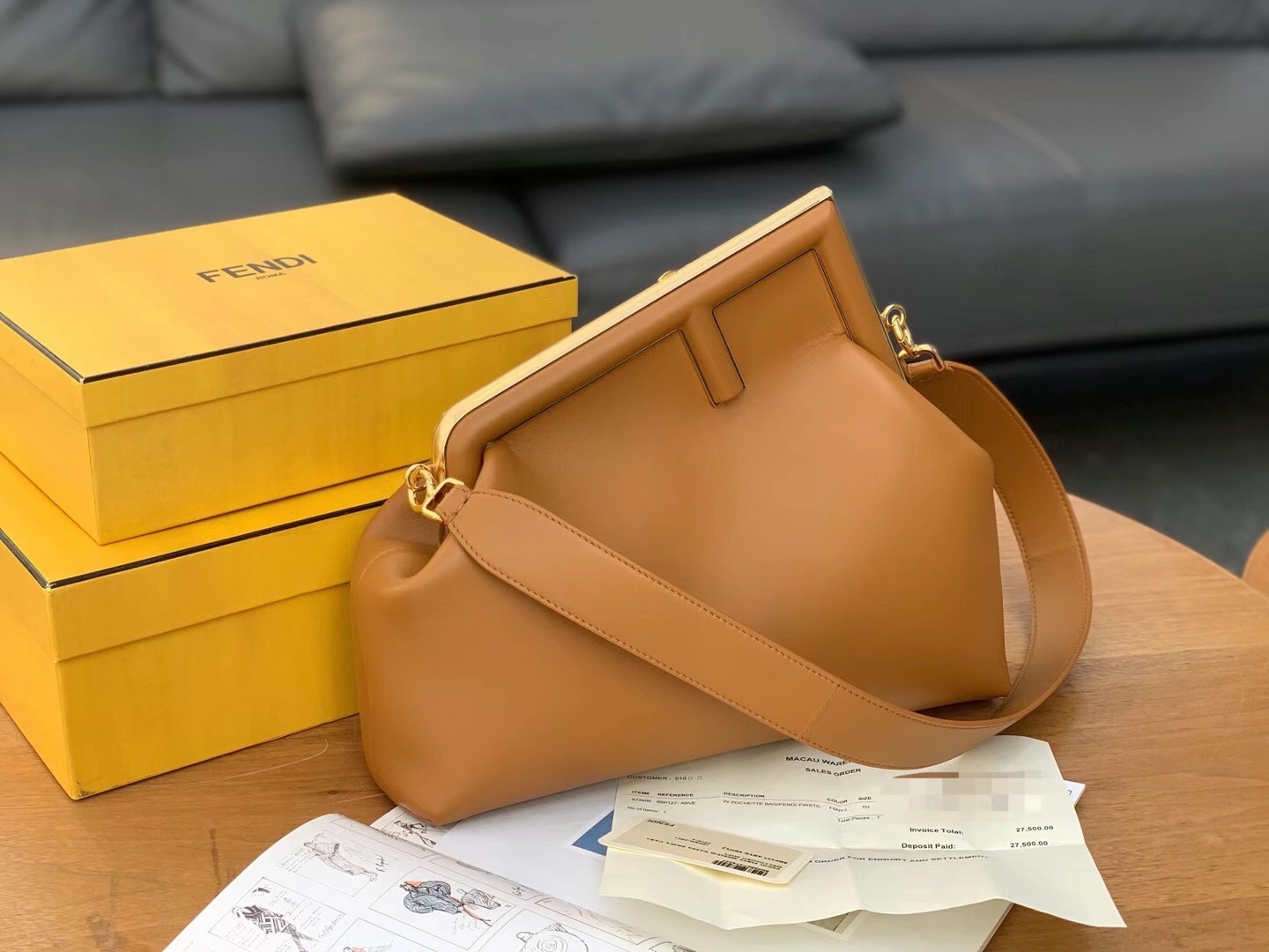 F**di medium first bag in brown nappa leather