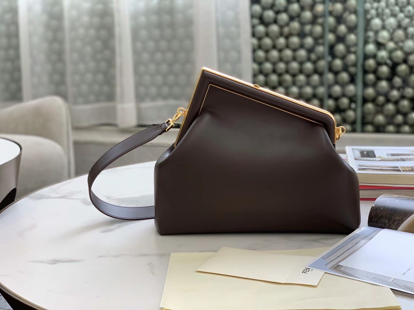 F**di medium first bag in chocolate nappa leather