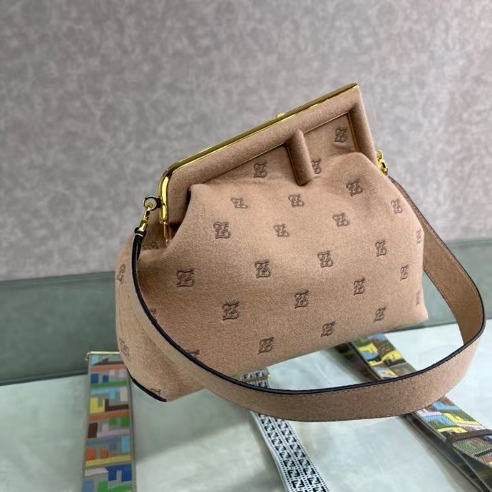 F**di medium first bag in beige flannel embroidery