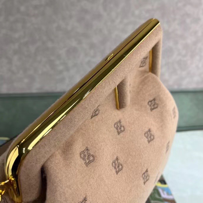 F**di medium first bag in beige flannel embroidery