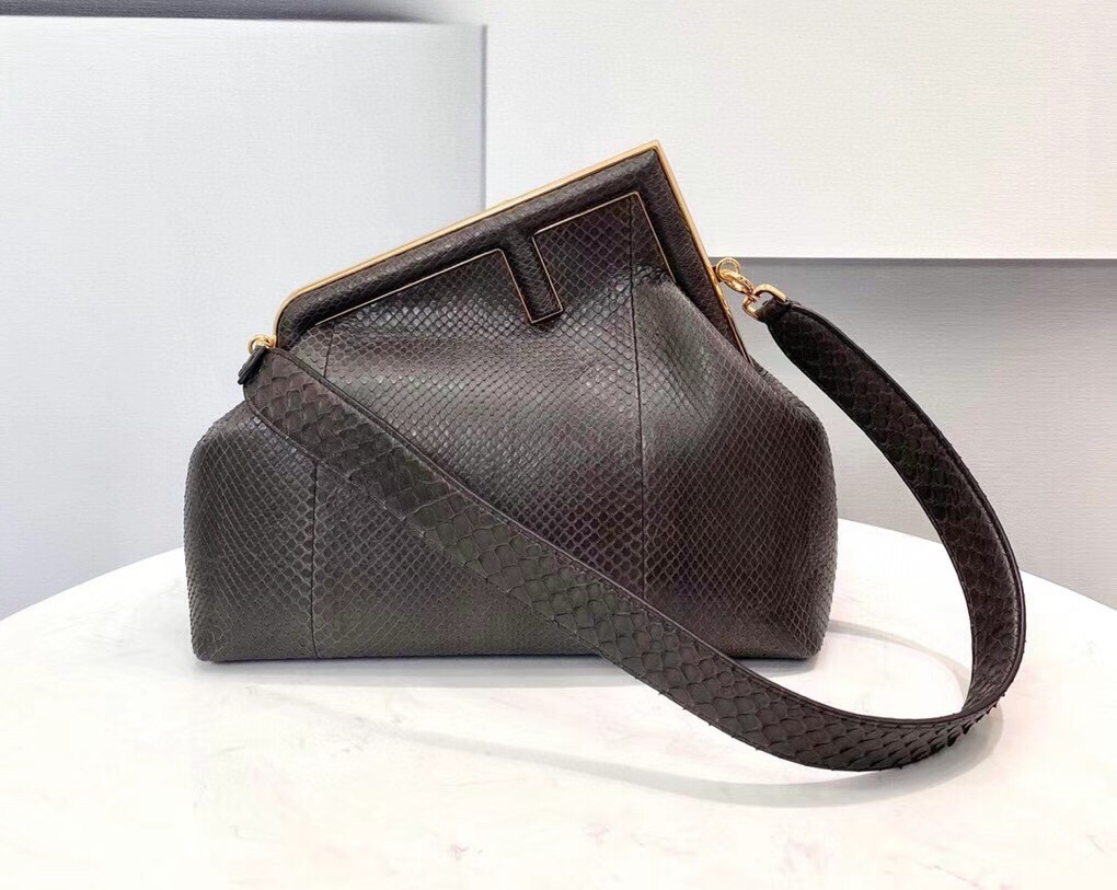 F**di medium first bag in dark brown python leather