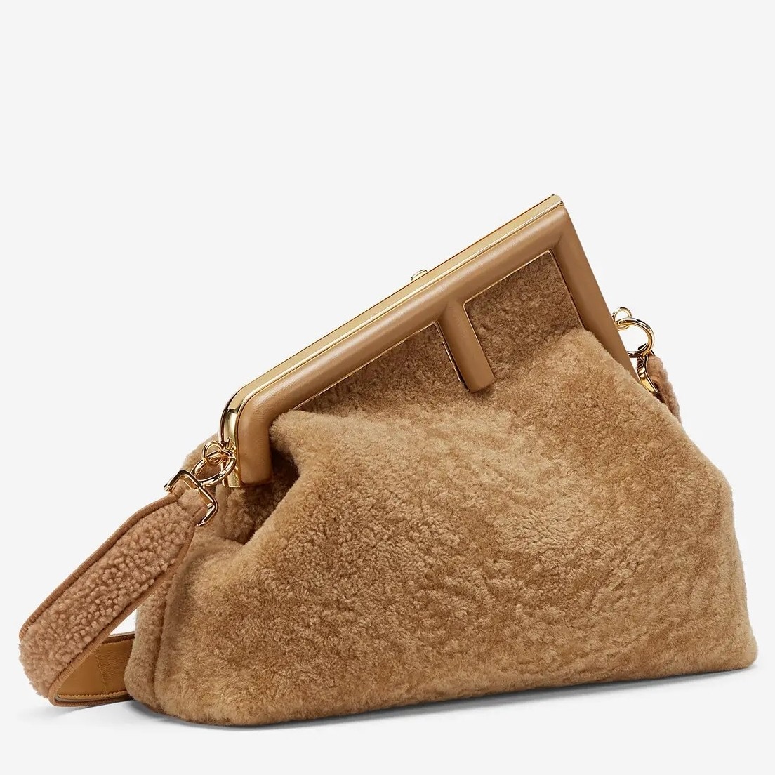 F**di medium first bag in brown wool sheepskin