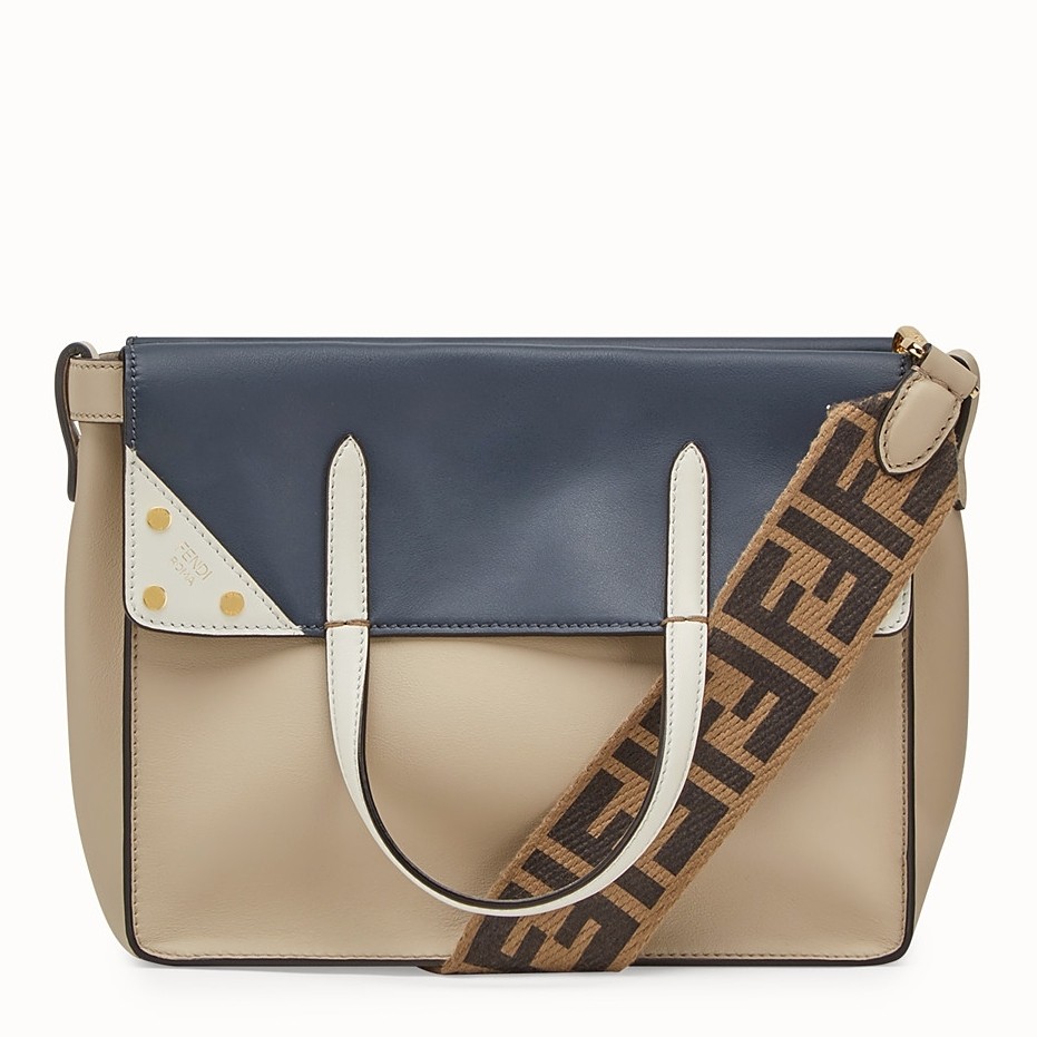 F**di regular flip tote bag in beige calfskin