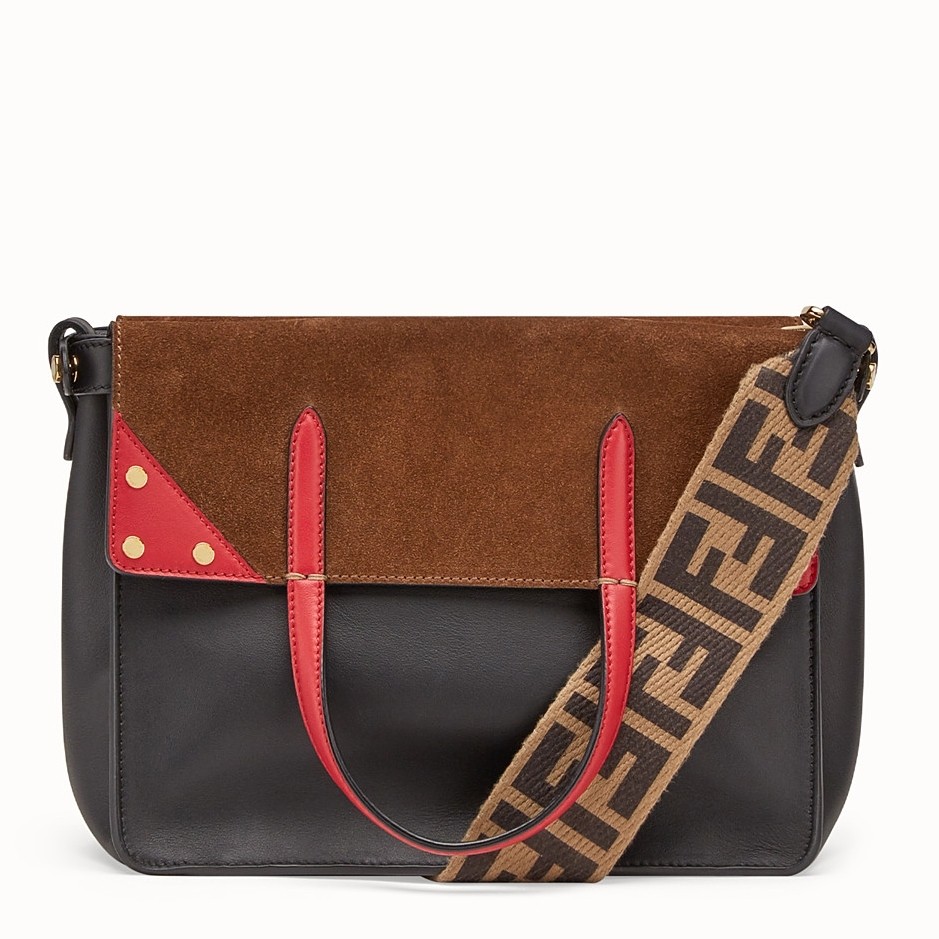 F**di regular flip tote bag in black calfskin