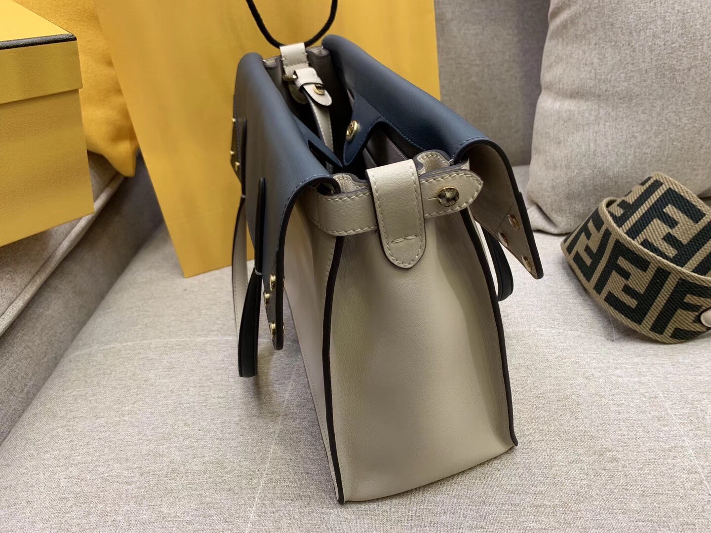 F**di large flip tote bag in beige calfskin