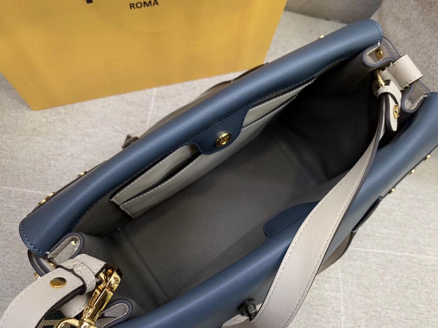 F**di large flip tote bag in beige calfskin