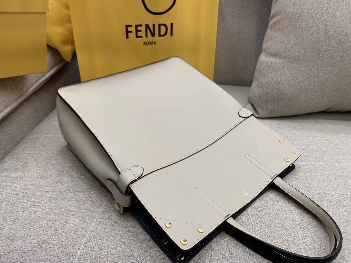 F**di large flip tote bag in beige calfskin