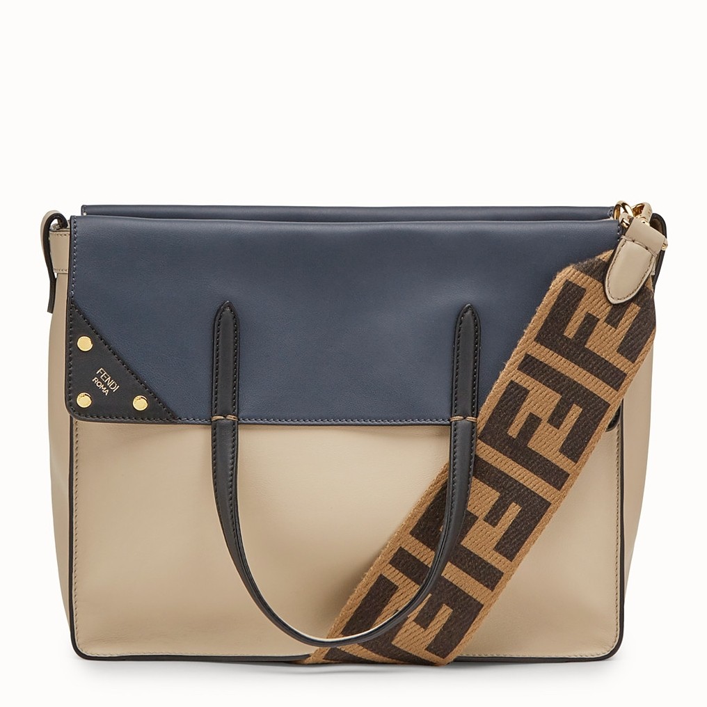 F**di large flip tote bag in beige calfskin