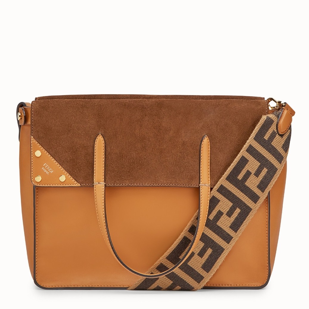 F**di large flip tote bag in brown calfskin