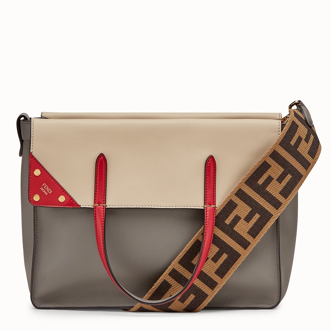 F**di large flip tote bag in grey calfskin