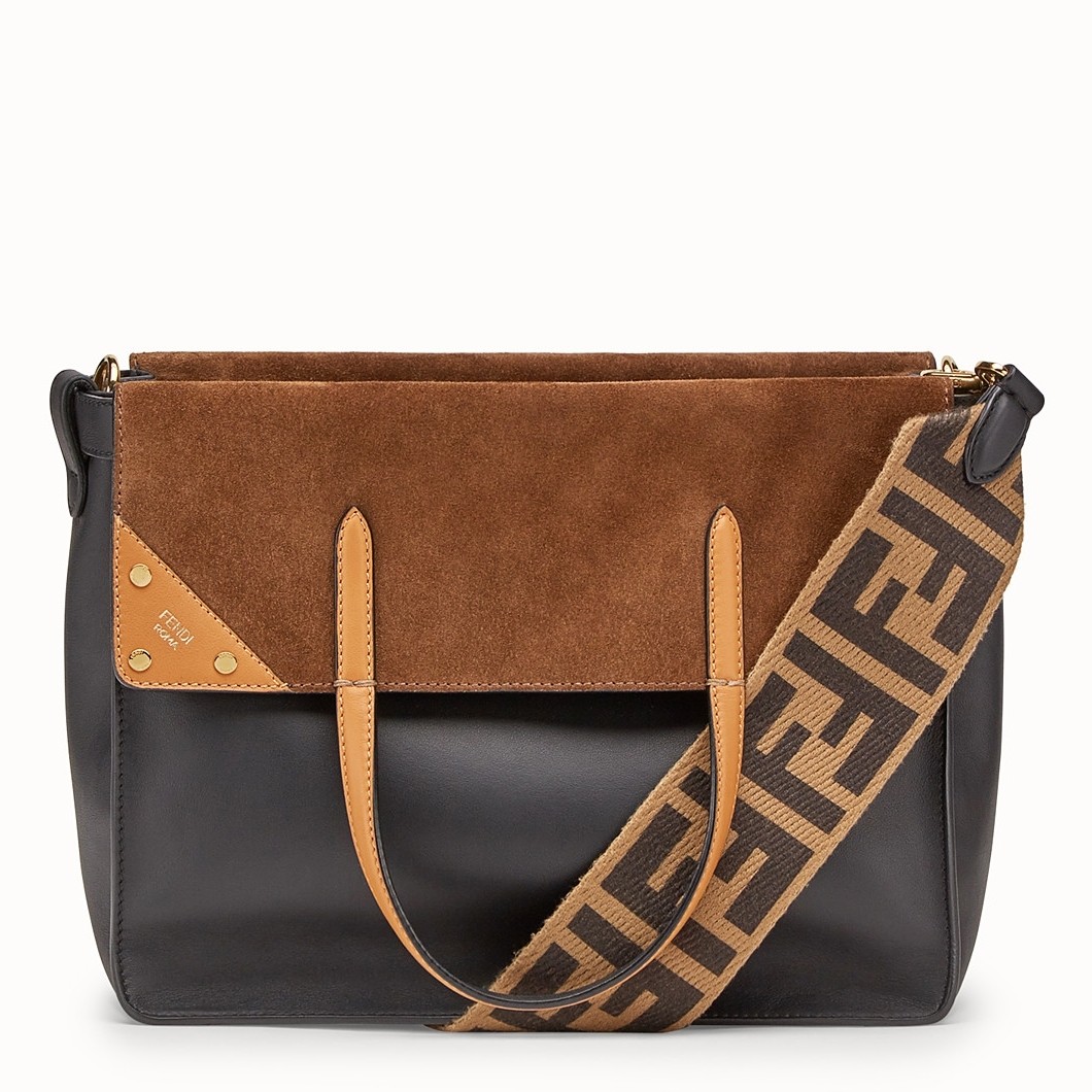 F**di large flip tote bag in black calfskin